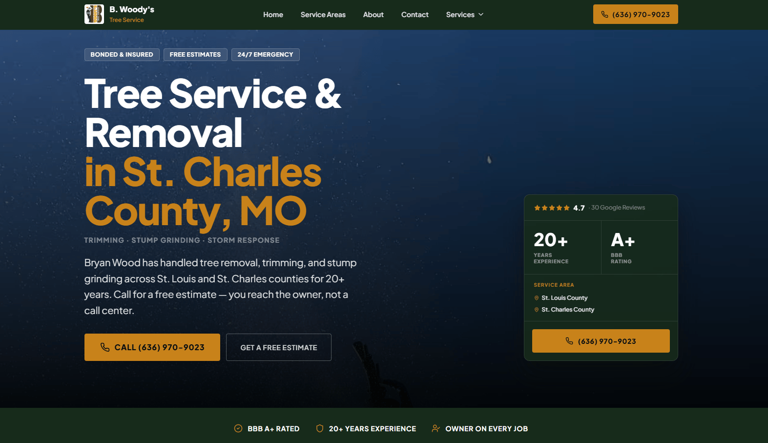 B. Woody's Tree Service — new site built by Untap Web