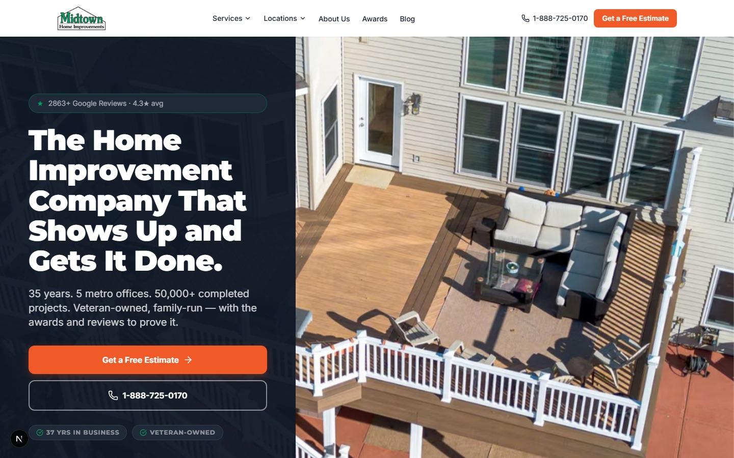 New Midtown Home Improvements site built by Untap Web, Performance 99