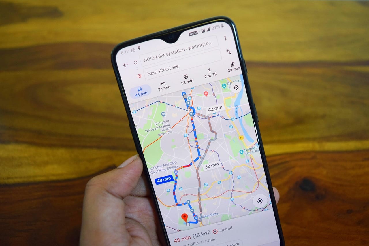 Google Maps navigation on a smartphone showing local business pins — local SEO ranking